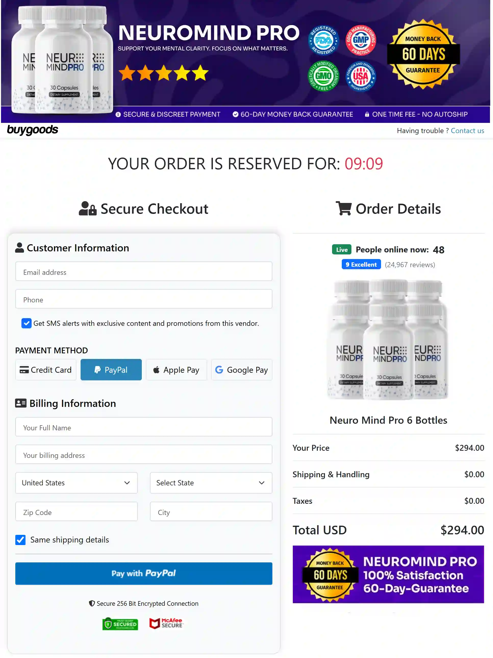 Neuromind Pro™ checkout page